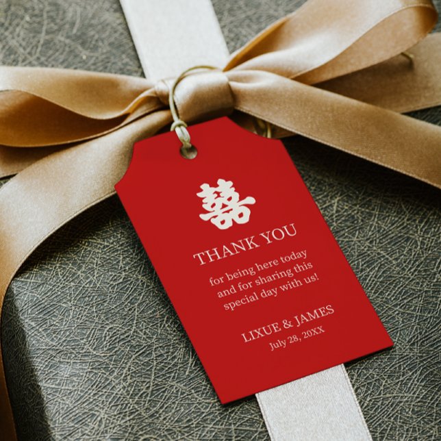 Red Dubbla Happy Kinesisk calligraphy asian Presentetikett (Skapare uppladdad)