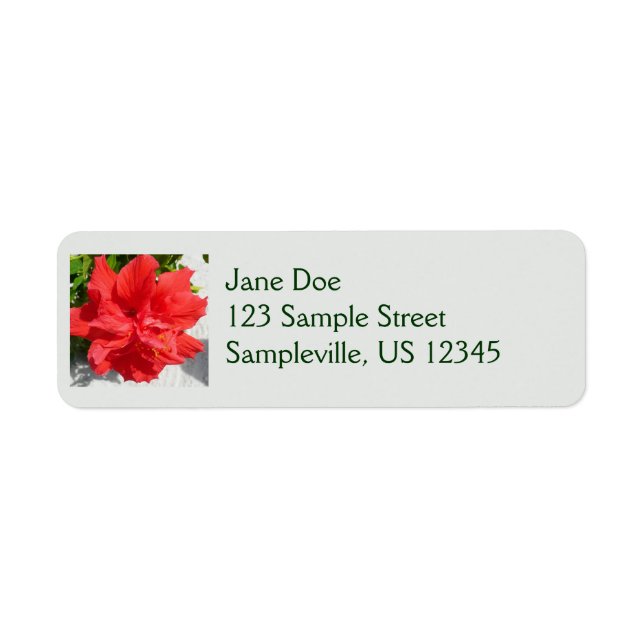 Red Dubbla Hibiscus Flower Returadress Etikett (Framsidan)
