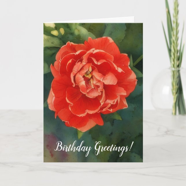 Red Dubbla Petal Tulip Flower Art Birthday Card Kort (Framsida)