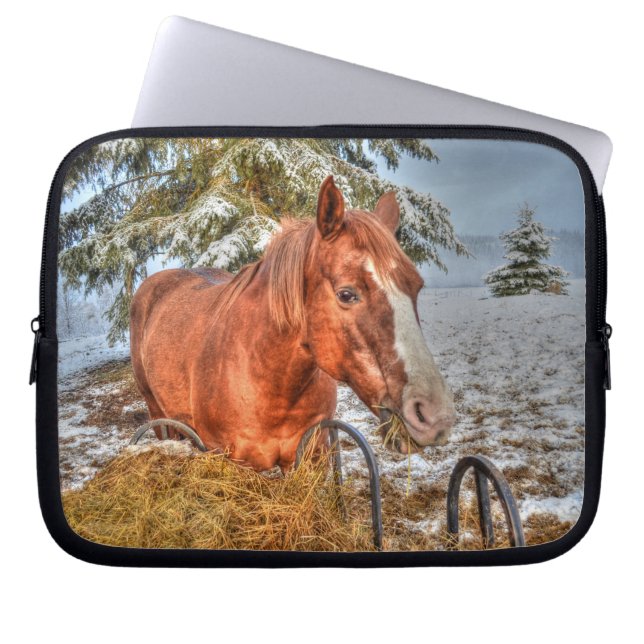 Red Dun Chestnut Horse Eating Hay Equine Photo Laptop Fodral (Framsidan)