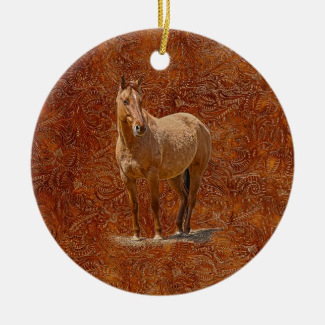Red Dun Horse-älskare Equine Gift Design Julgransprydnad Keramik (Framsidan)