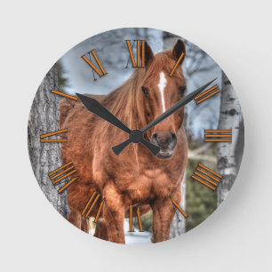 Red Dun Ranch Horse Animal-älskare Photo Rund Klocka