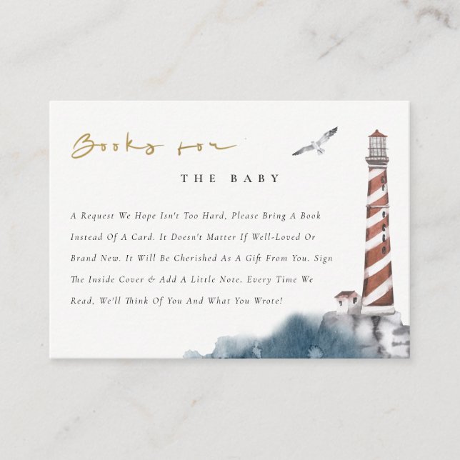 Red Dusky Blue Lighthouse Bokar for Baby Shower Tilläggskort (Framsida)