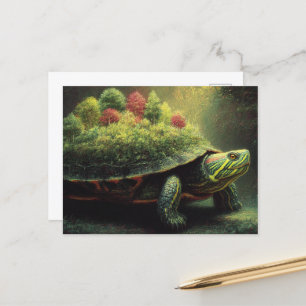 Red Ear Slider Turtle with a Forest on Snäcka Vykort