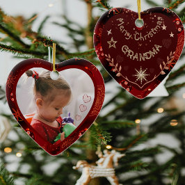 Red eart Grandma Photo Julgransprydnad Keramik