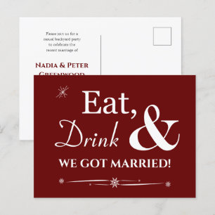 Red Eat Drink We Har Married Retro Elopement Vykort