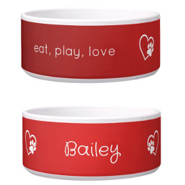 Red 'eat, play, love' Dog Name Bowl