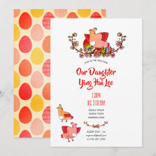 Red Egg Ginger Party Inbjudningskort Watercolor Bi