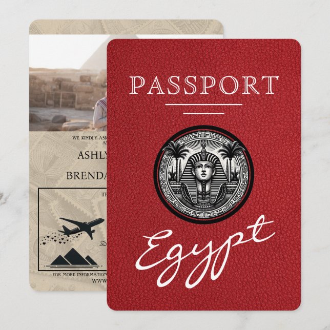 Red Egypt Passport Wedding Invitation Inbjudningar (Fram/baksida)