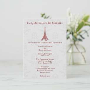 Red Eiffel Torn Damask Rehearsal Dinner Inbjudningar