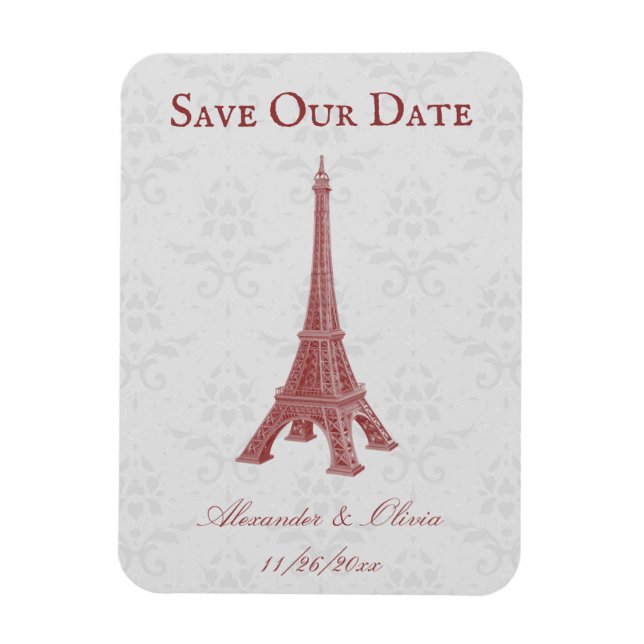Red Eiffel Torn Damask Spara datum magneter (Vertikal)