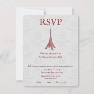 Red Eiffel Torn Damask Wedding OSA kort