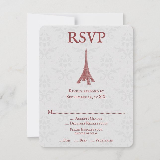 Red Eiffel Torn Damask Wedding OSA kort (Framsida)
