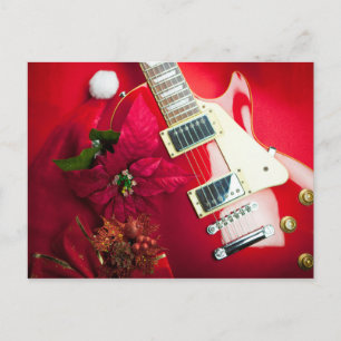 Red Electric Guitar med julprydnader Helg Vykort