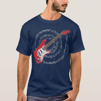 Red Electric Guitar Spiraling Musik noter T Shirt