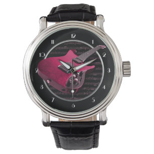 Red Electric Guitar Wrist Watch Armbandsur