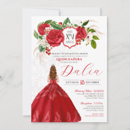Red Elegance Bold Ro Vapensköld Formal Quinceañera Inbjudningar