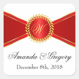 Red Elegance Monogram Fyrkantigt Klistermärke