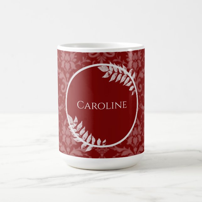 Red Elegant Damask Personlig Coffee Mugg (Center)