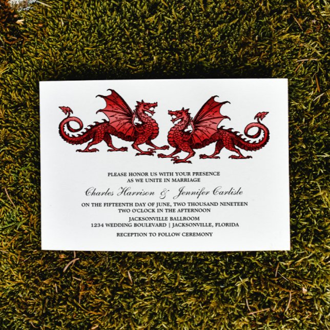 Red Elegant Dragon bröllopsinbjudan Inbjudningar (Red Elegant Dragons Wedding Invite)