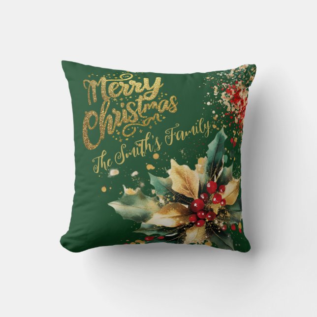 Red Elegant Family Guld Glitter-skript jul Kudde (Framsida)