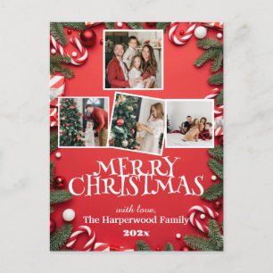Red Elegant God jul Family Photo Collage Helg Vykort