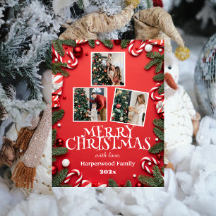Red Elegant God jul Family Photo Collage Helg Vykort