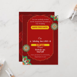 Red elegant Indian bröllop,spara datumet Inbjudningar