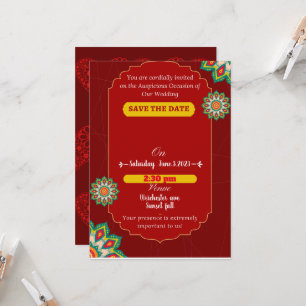 Red elegant Indian bröllop,spara datumet Inbjudningar