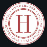 Red Elegant Monogram-Returadress Runt Klistermärke<br><div class="desc">Elegant Monogram Red Round Returadress Sticker.</div>