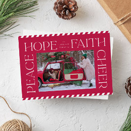 Red Elegant Peace Hope Faith Cheer Julfoto Julkort