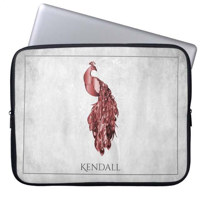 Red Elegant Peacock Personlig Laptop sleeve (Framsidan)