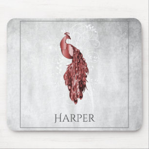 Red Elegant Peacock Personlig Mouse Pad Musmatta