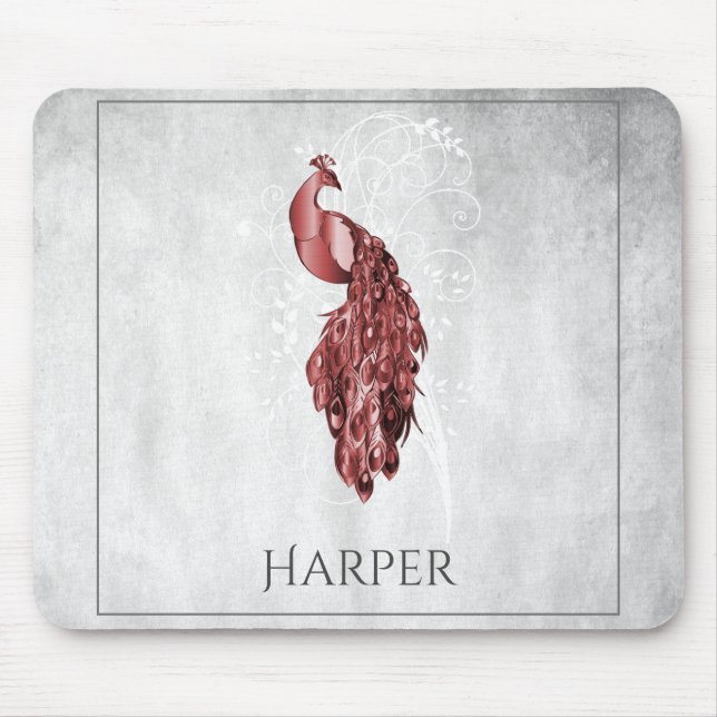 Red Elegant Peacock Personlig Mouse Pad Musmatta (Framsidan)
