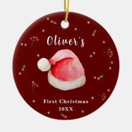 Red Elegant Santa Hat Baby Frist jul Julgransprydnad Keramik