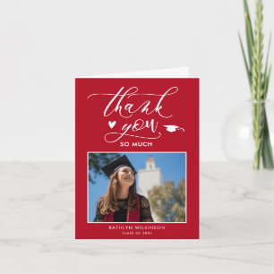 Red Elegant Script Photo Minimalist Studenten Tack Kort
