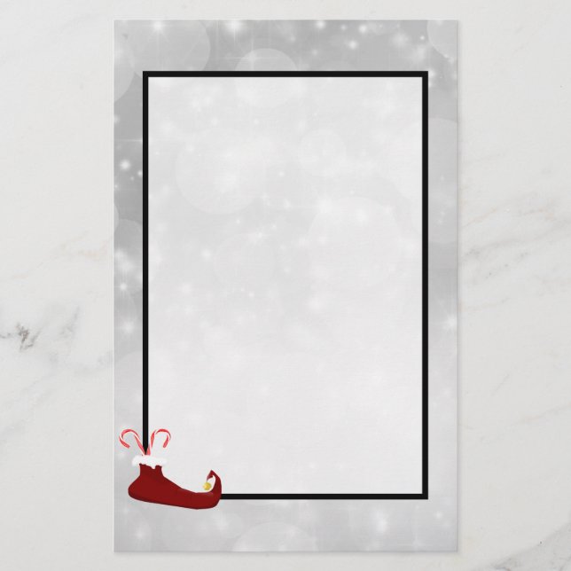 Red Elf Shoe på Silver Bokeh Background Brevpapper (Framsida)