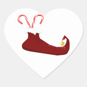 Red Elf Slipper med Polkagrisar Heart Sticker Hjärtformat Klistermärke