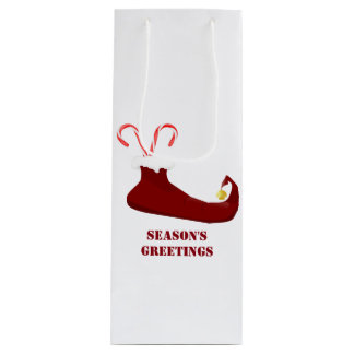 Red Elf Slipper med Polkagrisar Vin Gift Bag