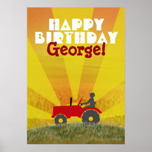 Red eller Grönt Tractor Birthday Poster
