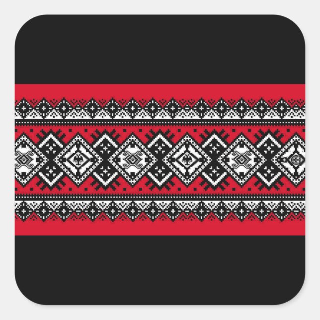 Red Embroidery Fyrkantigt Klistermärke (Framsida)