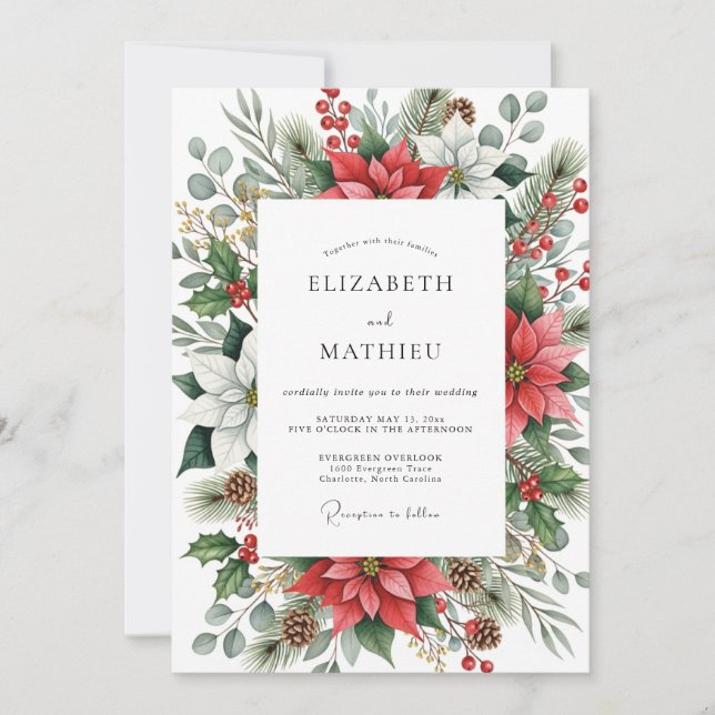 Red Emerald Green Lush Winter Wedding Inbjudningar (Framsida)