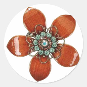 Red Enamel och Aquamarine Brooch Runt Klistermärke