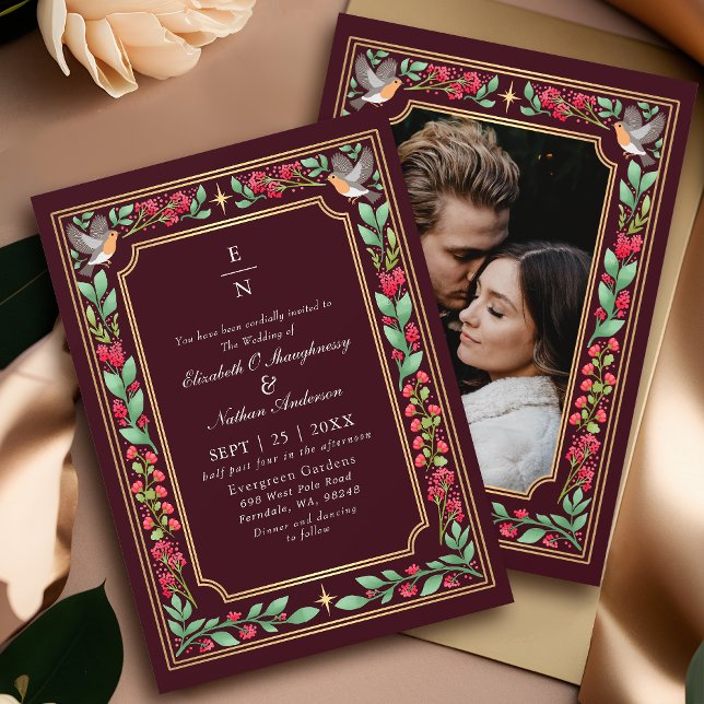 Red Enchanting Botanical Garden Wedding Photo Inbjudningar (Skapare uppladdad)