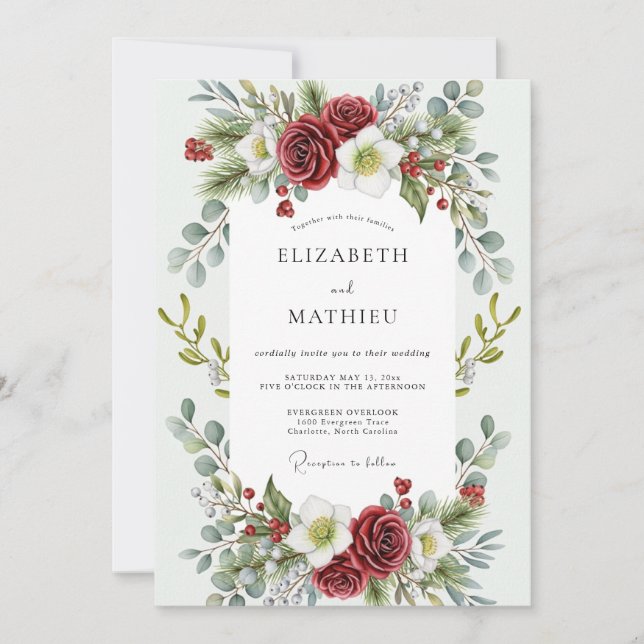 Red Enchanting Winter Wedding Inbjudningar (Framsida)
