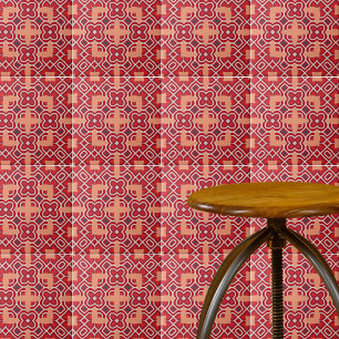 Red Ethnic Bohemian Arabesque Geometric Mönster Kakelplatta