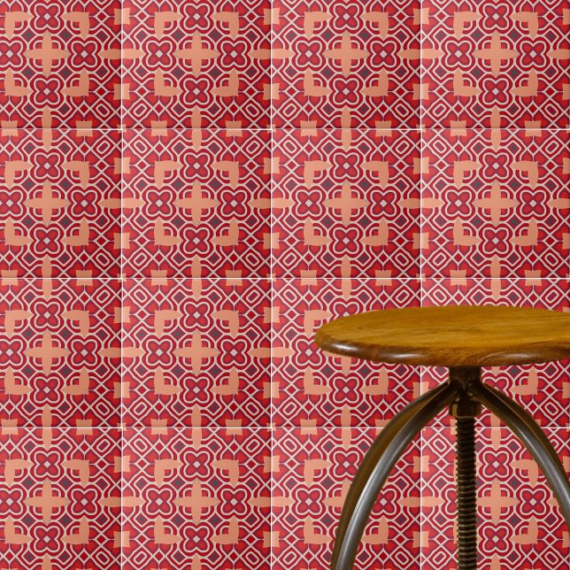 Red Ethnic Bohemian Arabesque Geometric Mönster Kakelplatta (Skapare uppladdad)