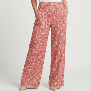 Red Ethnic Bohemian Arabesque Geometric Mönster Tyg