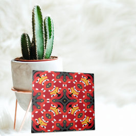 Red Ethnic Boho Oriental Arabesque Mosaic Mönster Kakelplatta