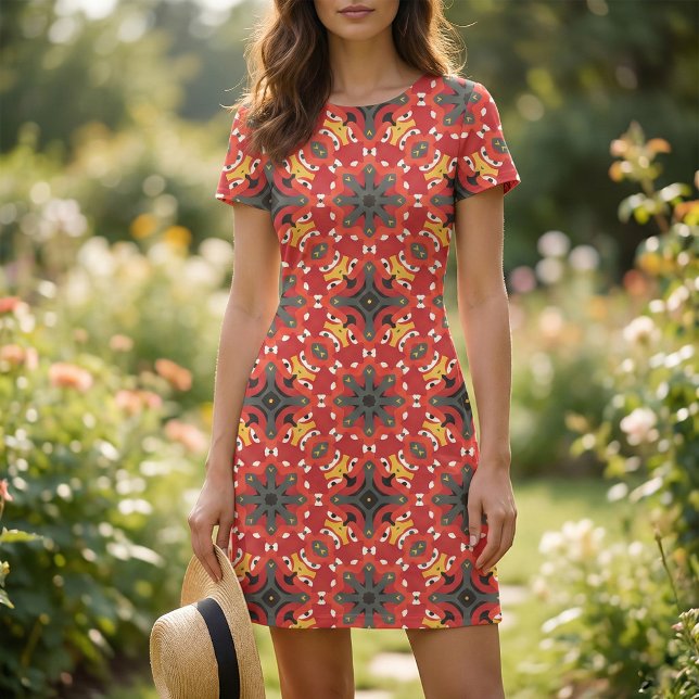 Red Ethnic Boho Oriental Arabesque Mosaic Mönster Tyg (Skapare uppladdad)